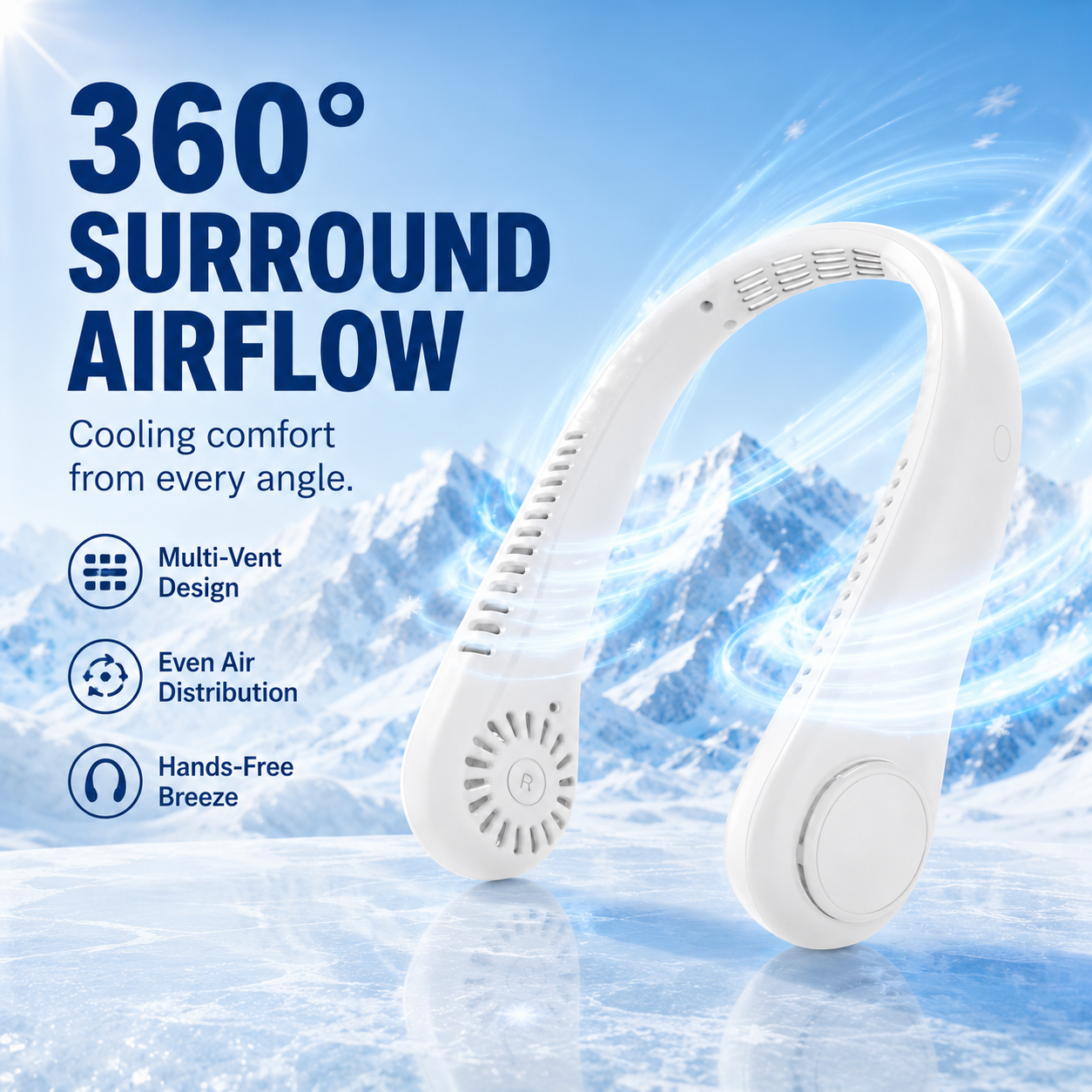 Portable Bladeless Neck Fan with Digital Display – Rechargeable Hands-Free Cooling Fan, 5-Speed Wearable Personal Fan for Travel, Office & Outdoor Use