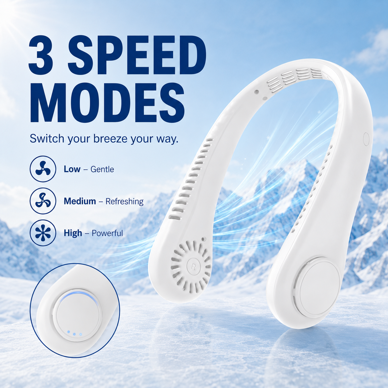 Portable Bladeless Neck Fan with Digital Display – Rechargeable Hands-Free Cooling Fan, 5-Speed Wearable Personal Fan for Travel, Office & Outdoor Use