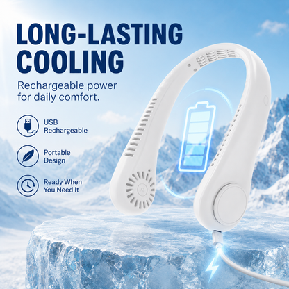 Portable Bladeless Neck Fan with Digital Display – Rechargeable Hands-Free Cooling Fan, 5-Speed Wearable Personal Fan for Travel, Office & Outdoor Use