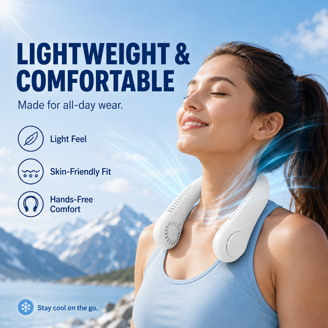 Portable Bladeless Neck Fan with Digital Display – Rechargeable Hands-Free Cooling Fan, 5-Speed Wearable Personal Fan for Travel, Office & Outdoor Use