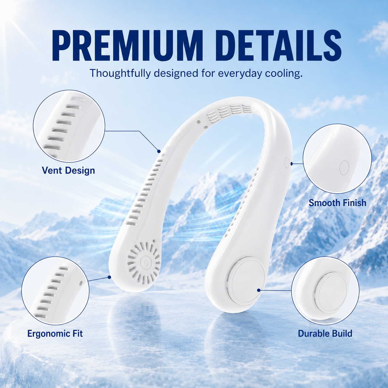 Portable Bladeless Neck Fan with Digital Display – Rechargeable Hands-Free Cooling Fan, 5-Speed Wearable Personal Fan for Travel, Office & Outdoor Use