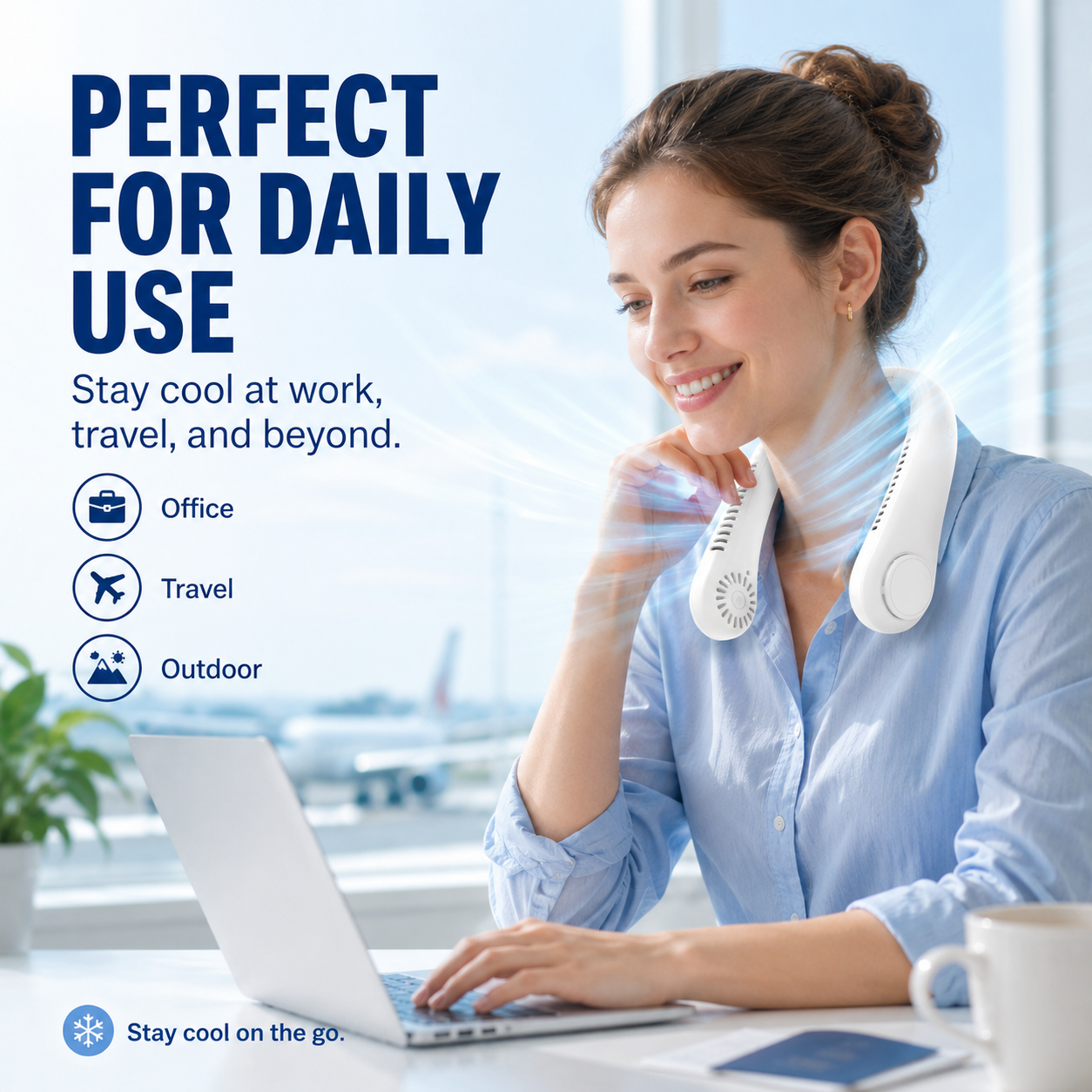 Portable Bladeless Neck Fan with Digital Display – Rechargeable Hands-Free Cooling Fan, 5-Speed Wearable Personal Fan for Travel, Office & Outdoor Use