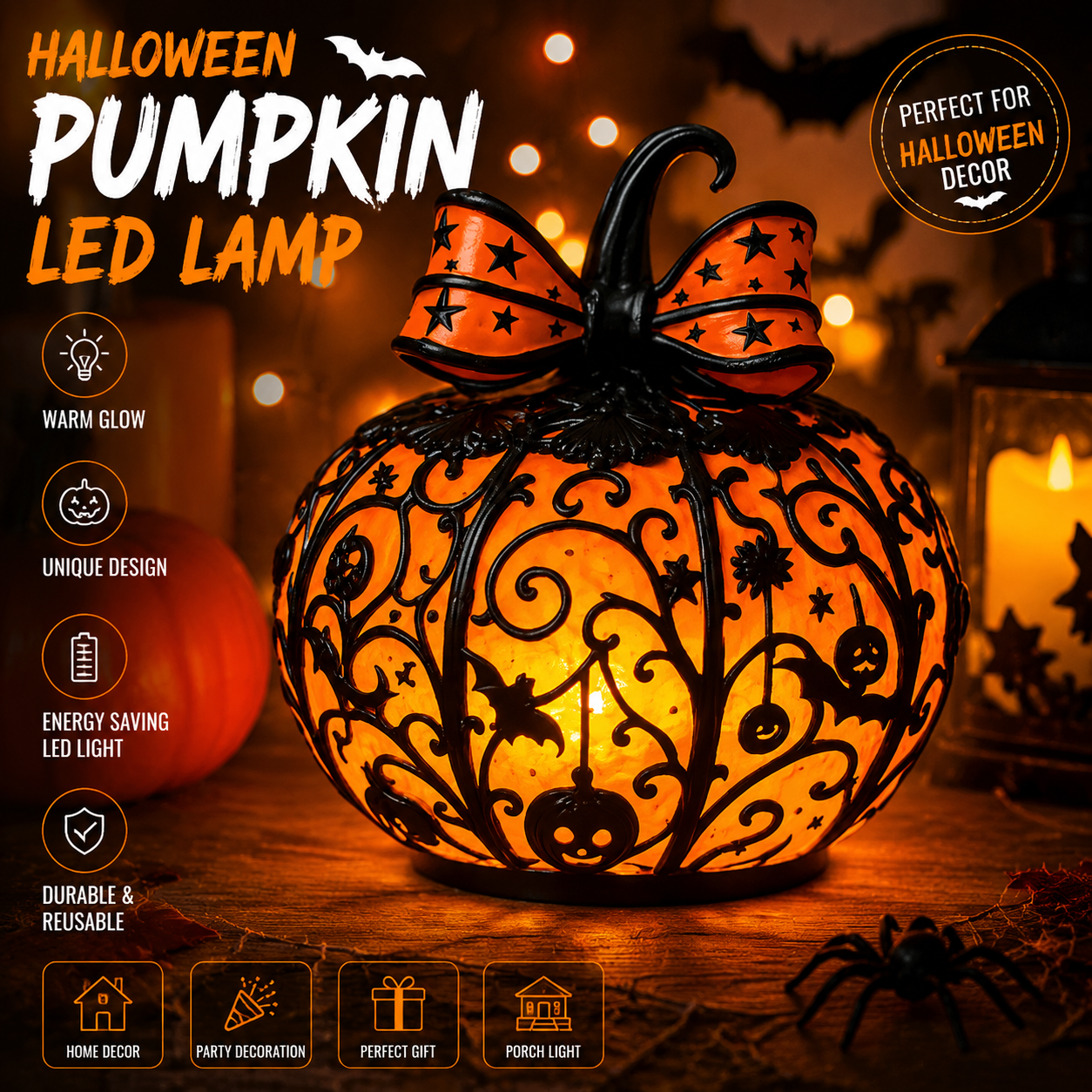 🎃 Halloween Pumpkin LED Light | Spooky Jack-O’-Lantern Atmosphere Lamp for Home Decoration