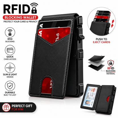 🔐 RFID Blocking Minimalist Pop-Up Wallet | One-Second Card Eject Design & Ultra Slim Pocket Wallet.