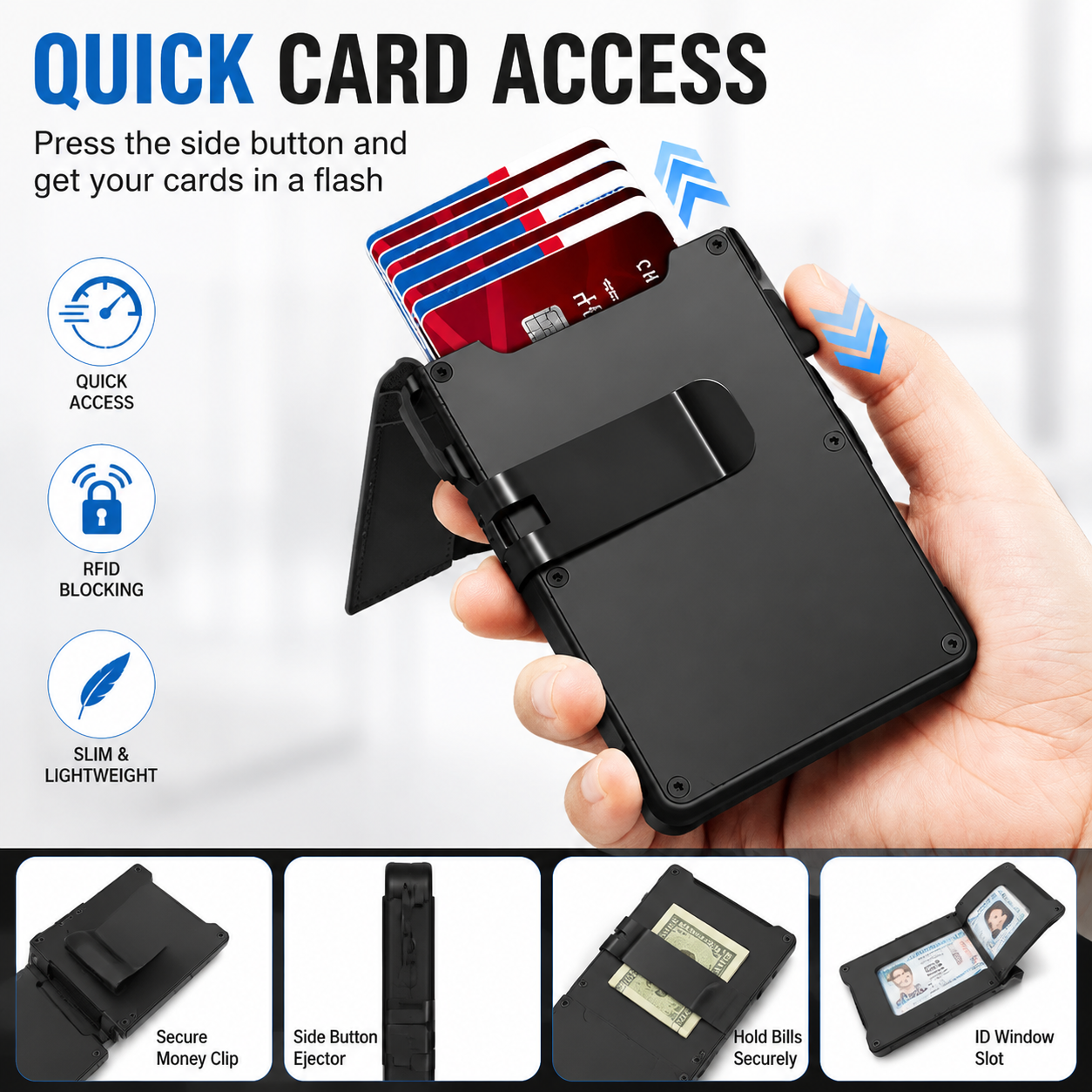 🔐 RFID Blocking Minimalist Pop-Up Wallet | One-Second Card Eject Design & Ultra Slim Pocket Wallet.