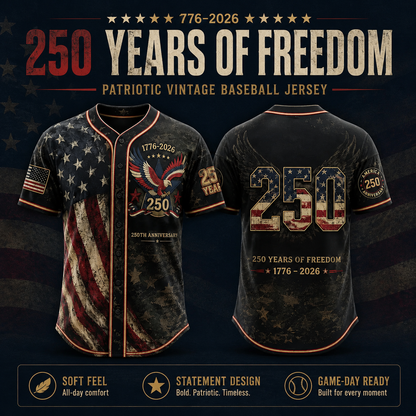 America 250th Anniversary Baseball Jersey – 1776-2026 USA Patriotic Button-Up Shirt | Vintage Stars & Stripes Freedom Jersey for 4th of July, Game Day & Everyday Wear