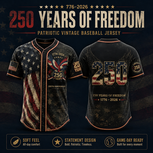 America 250th Anniversary Baseball Jersey – 1776-2026 USA Patriotic Button-Up Shirt | Vintage Stars & Stripes Freedom Jersey for 4th of July, Game Day & Everyday Wear