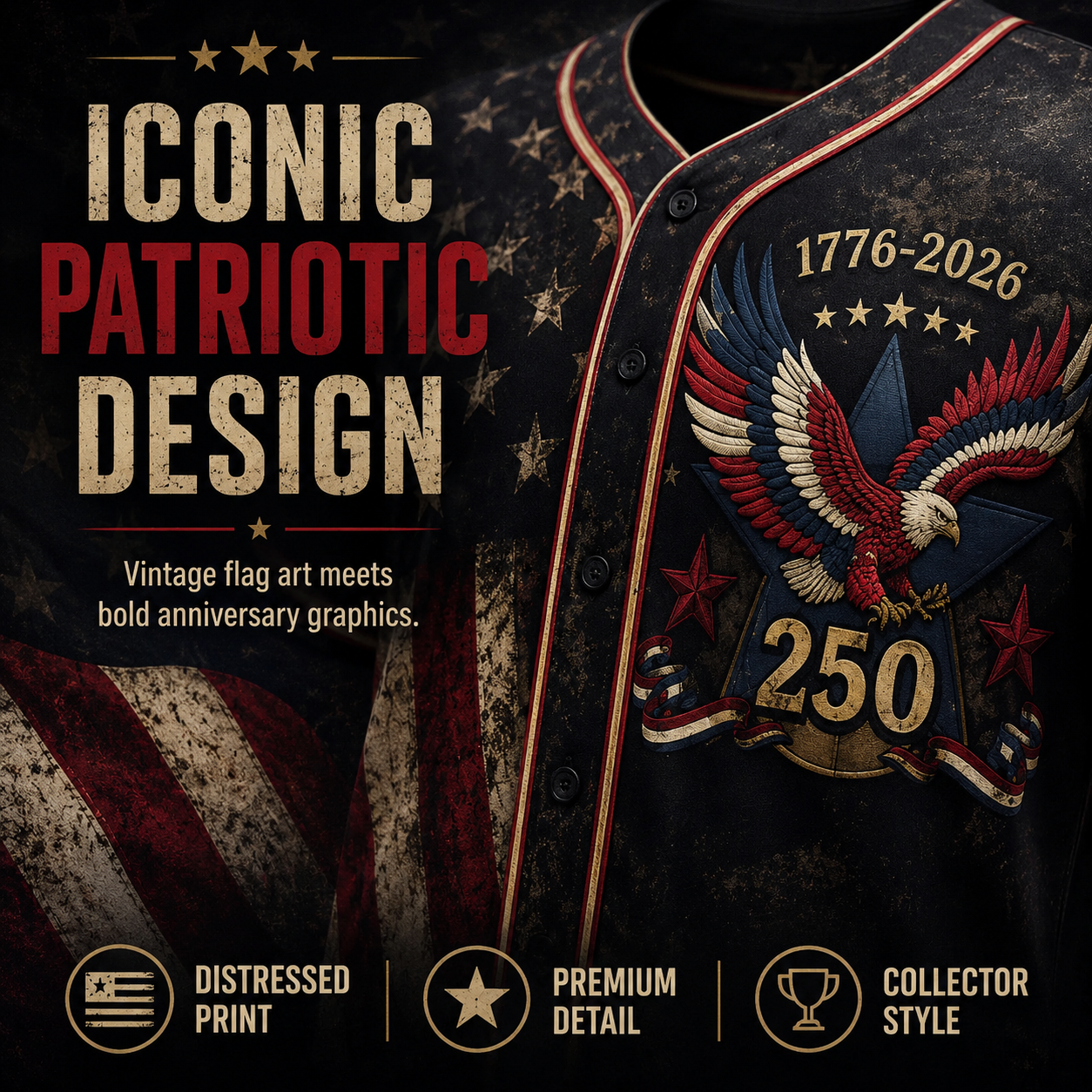 America 250th Anniversary Baseball Jersey – 1776-2026 USA Patriotic Button-Up Shirt | Vintage Stars & Stripes Freedom Jersey for 4th of July, Game Day & Everyday Wear