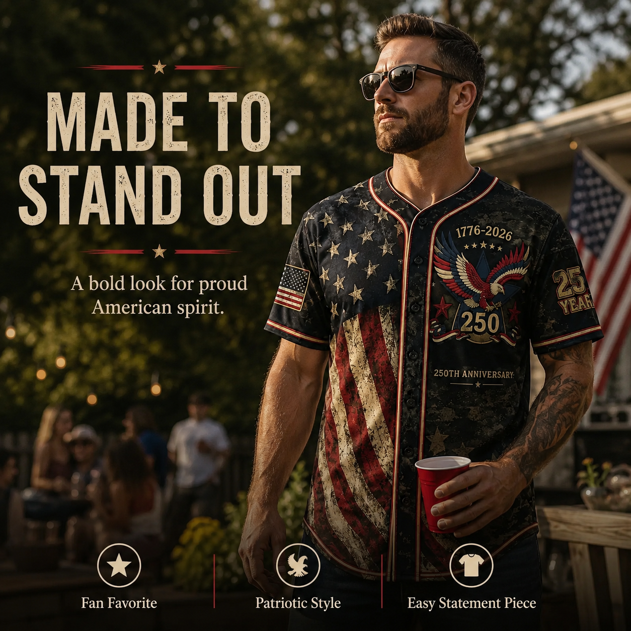 America 250th Anniversary Baseball Jersey – 1776-2026 USA Patriotic Button-Up Shirt | Vintage Stars & Stripes Freedom Jersey for 4th of July, Game Day & Everyday Wear