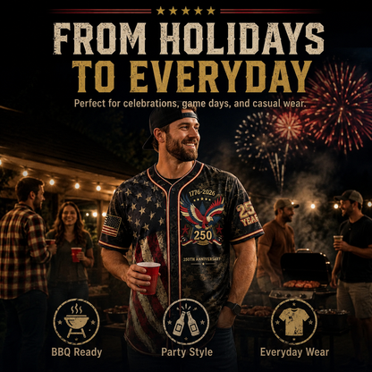 America 250th Anniversary Baseball Jersey – 1776-2026 USA Patriotic Button-Up Shirt | Vintage Stars & Stripes Freedom Jersey for 4th of July, Game Day & Everyday Wear