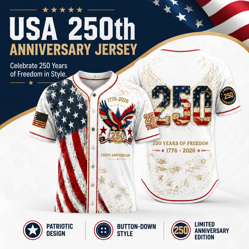 America 250th Anniversary Baseball Jersey – 1776-2026 USA Patriotic Button-Up Shirt | Vintage Stars & Stripes Freedom Jersey for 4th of July, Game Day & Everyday Wear
