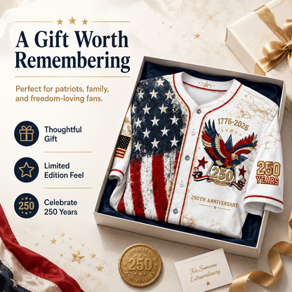America 250th Anniversary Baseball Jersey – 1776-2026 USA Patriotic Button-Up Shirt | Vintage Stars & Stripes Freedom Jersey for 4th of July, Game Day & Everyday Wear