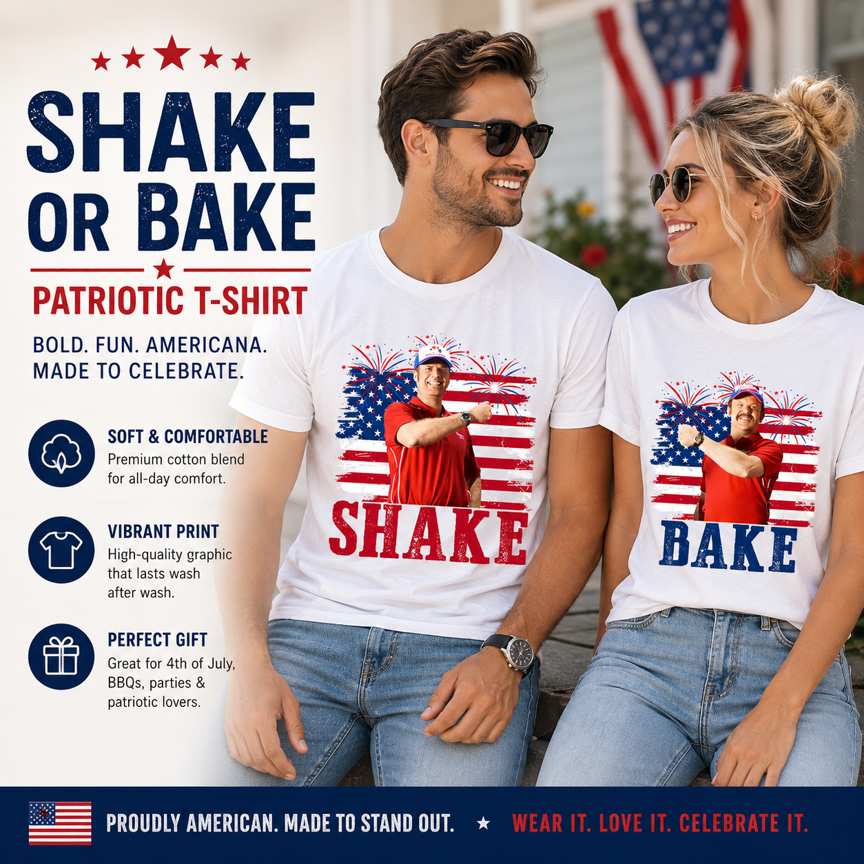 🇺🇸🔥2 - PACK Shake and Bake 4th Of July T-Shirt