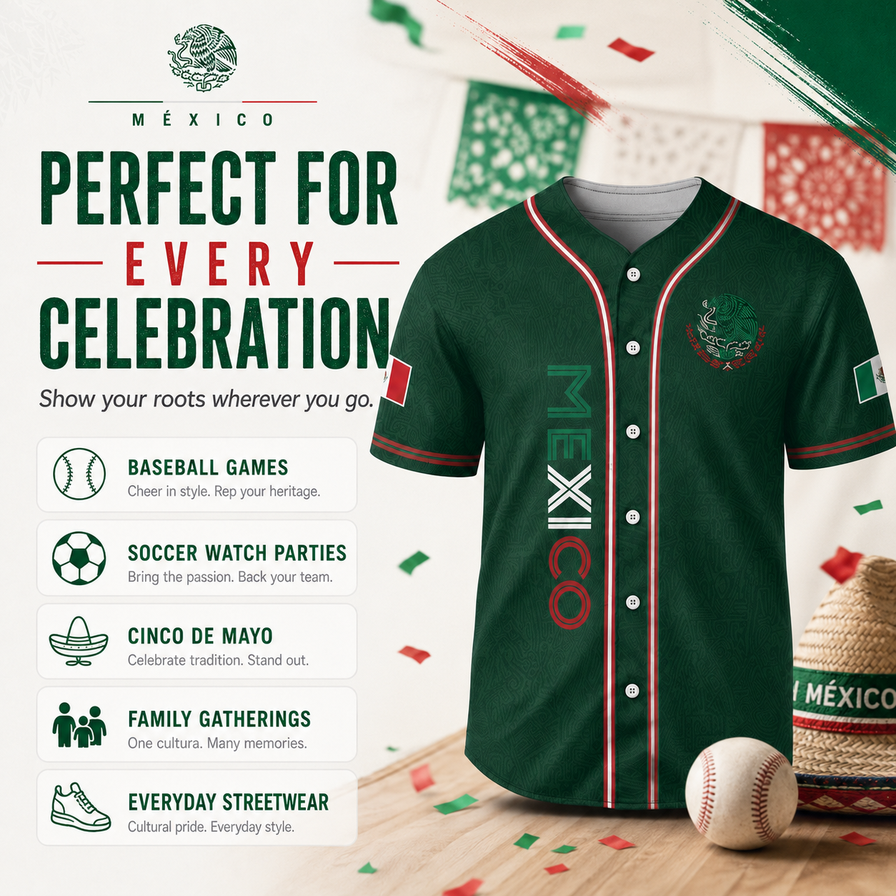 Mexico Baseball Jersey, Mexican Jersey Shirt for Men Women Youth Game Day Outfit For Mexico Fans