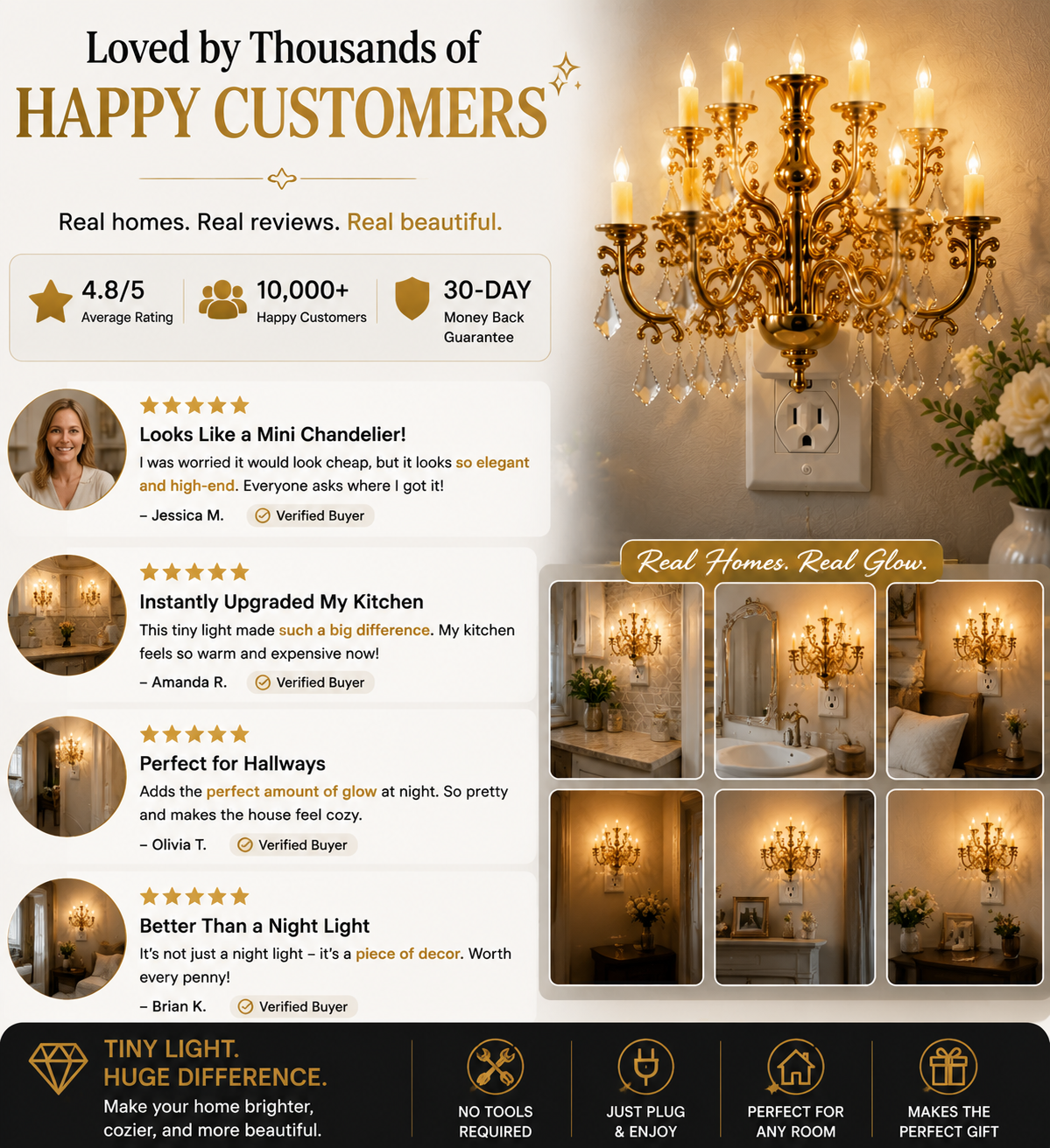 💎 Crystal Chandelier Plug-In Night Light – Instant Luxury Home Decor Outlet Lamp for Kitchen & Bedroom