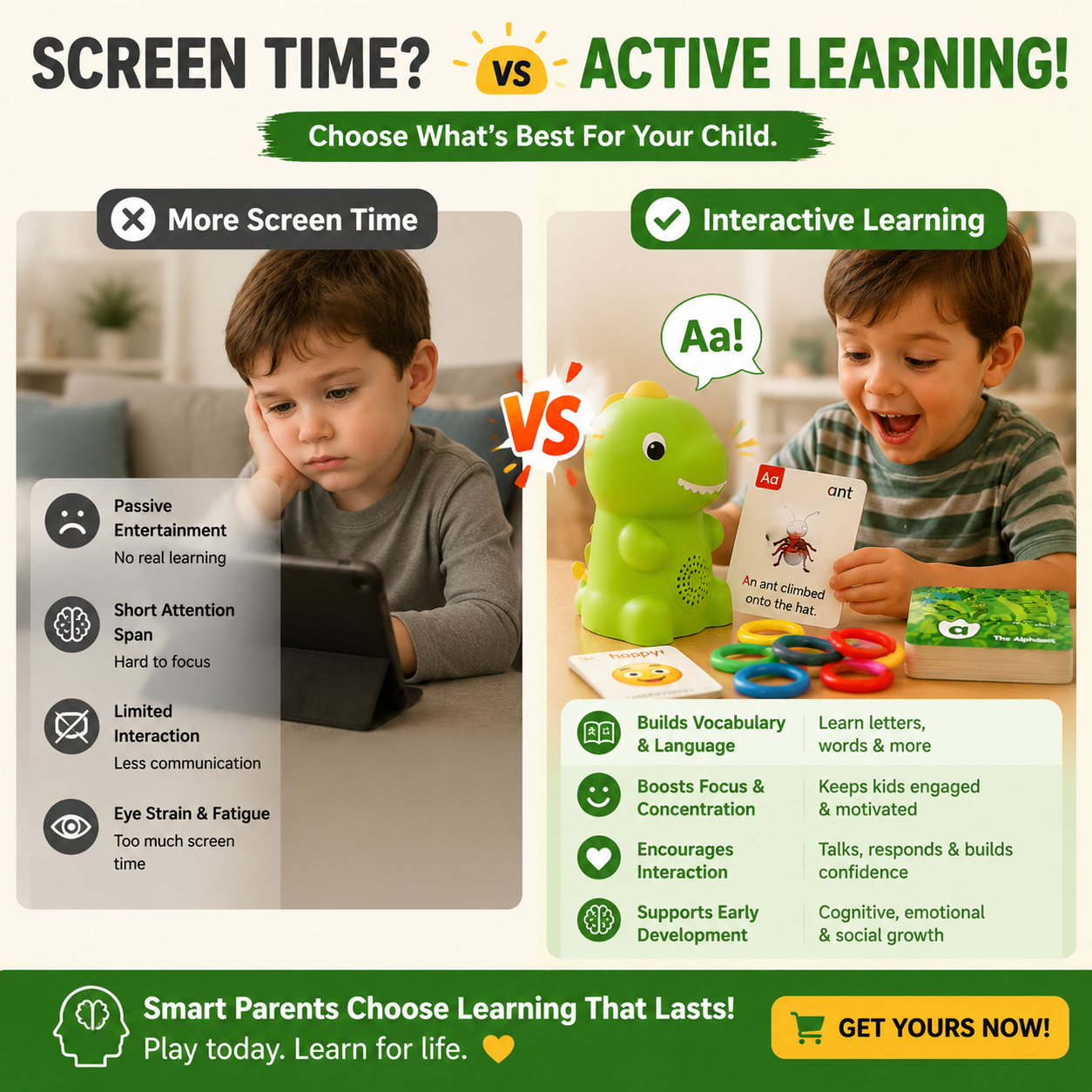 🦖 Interactive Talking Dinosaur Learning Toy Set – Early Education Kit for Kids (Alphabet, Emotion & Cognitive Development)