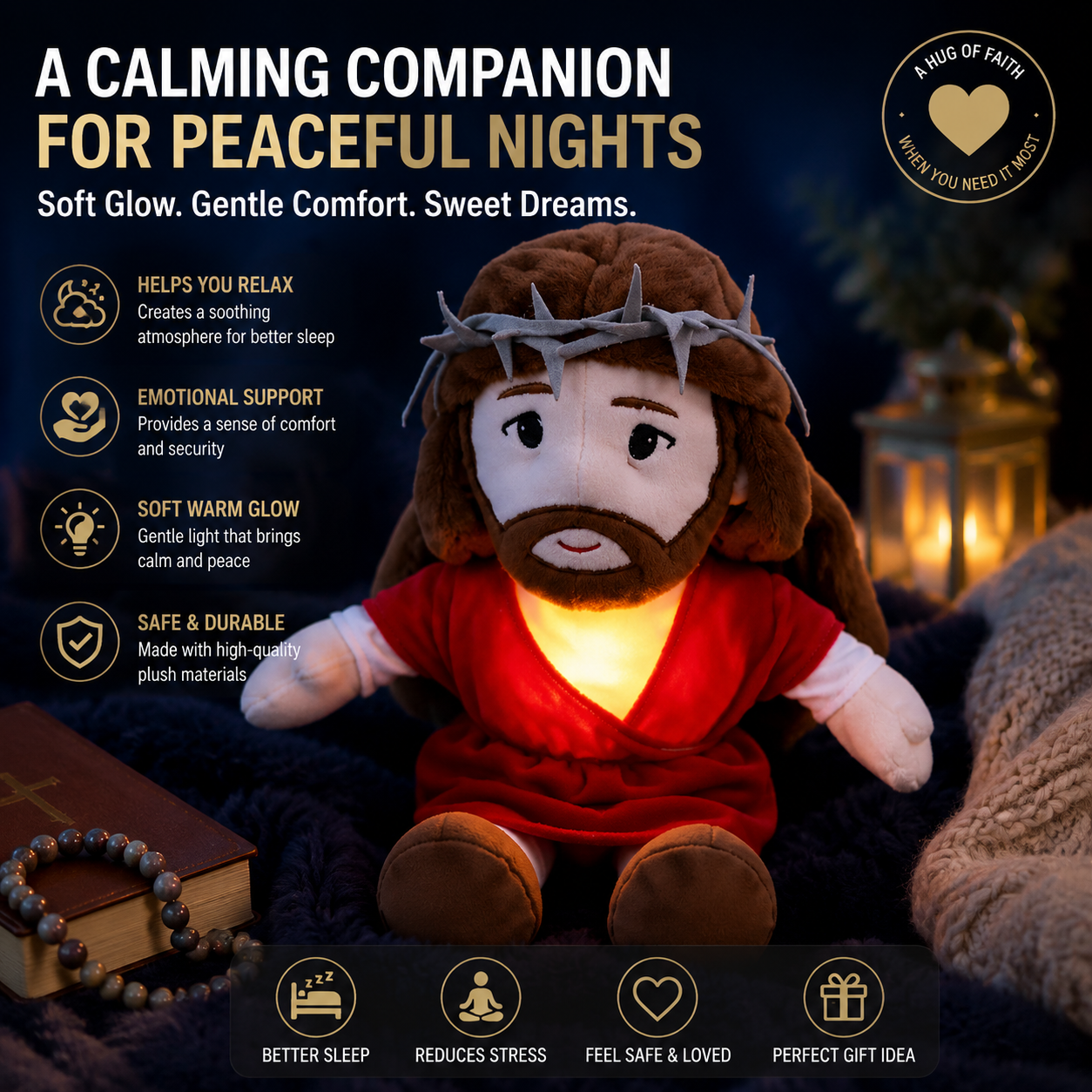 😴 Calming Sleep Companion Plush Toy with Soft Glow – Emotional Comfort Night Light for Stress Relief & Better Sleep