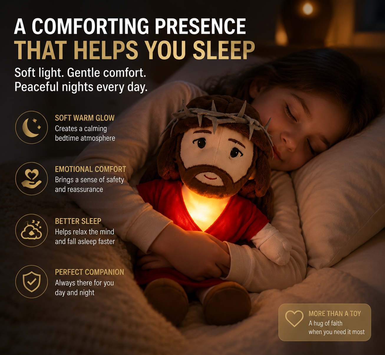 😴 Calming Sleep Companion Plush Toy with Soft Glow – Emotional Comfort Night Light for Stress Relief & Better Sleep