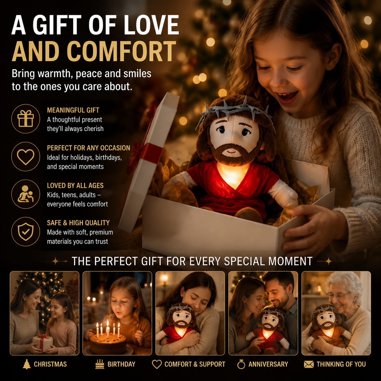 😴 Calming Sleep Companion Plush Toy with Soft Glow – Emotional Comfort Night Light for Stress Relief & Better Sleep