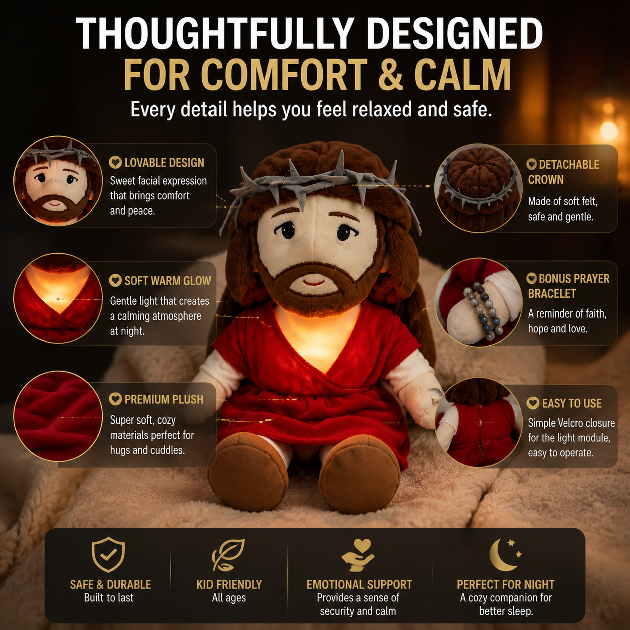 😴 Calming Sleep Companion Plush Toy with Soft Glow – Emotional Comfort Night Light for Stress Relief & Better Sleep