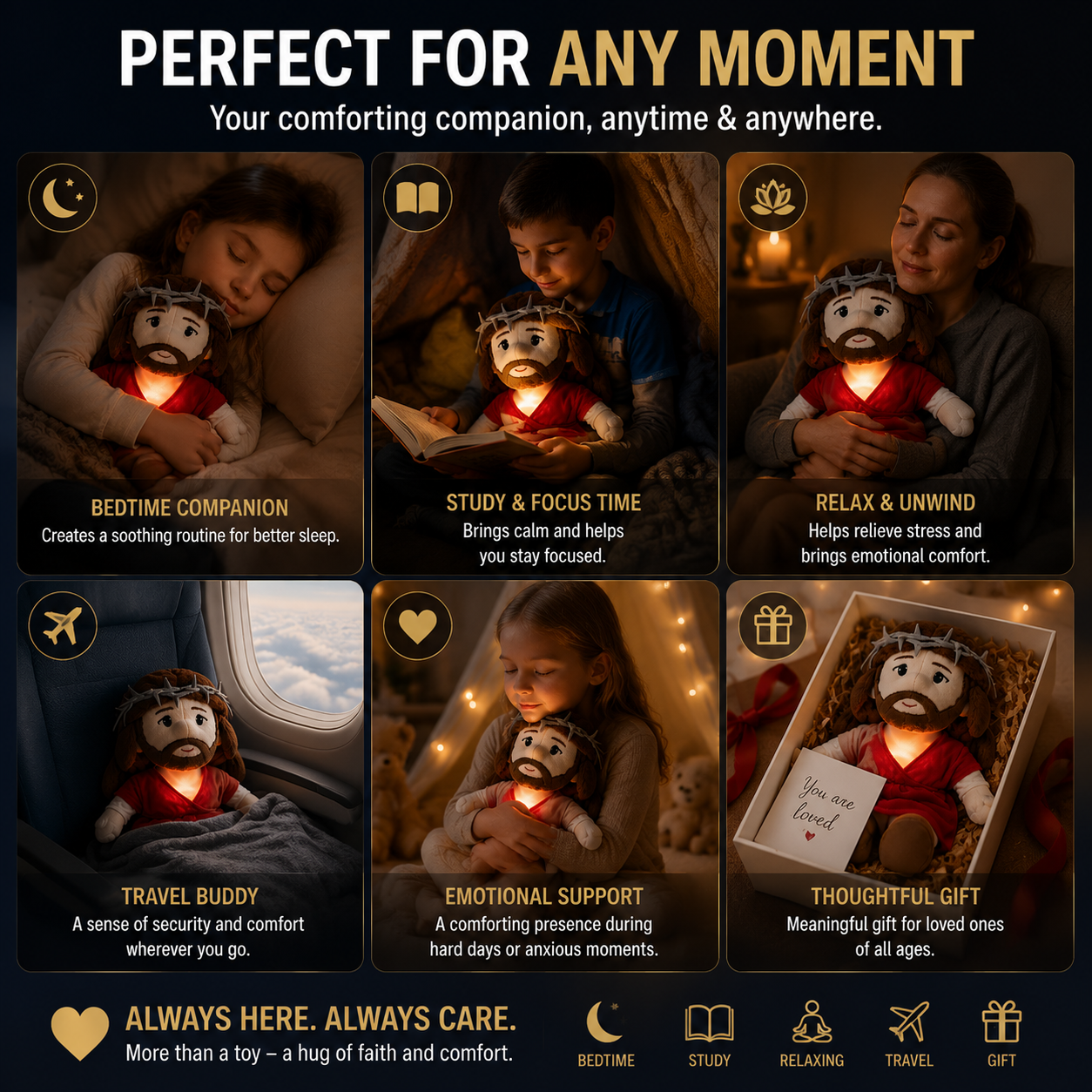 😴 Calming Sleep Companion Plush Toy with Soft Glow – Emotional Comfort Night Light for Stress Relief & Better Sleep