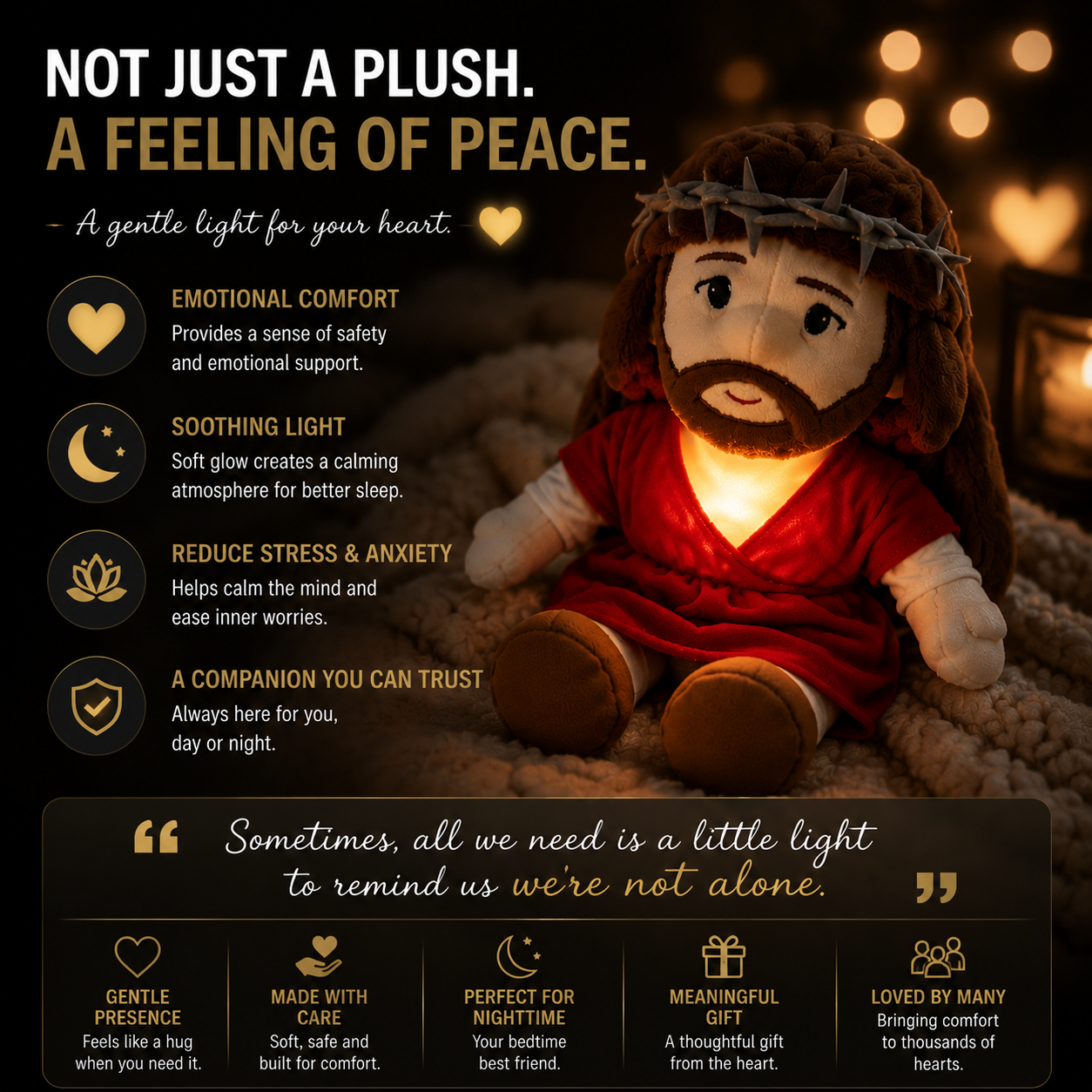 😴 Calming Sleep Companion Plush Toy with Soft Glow – Emotional Comfort Night Light for Stress Relief & Better Sleep