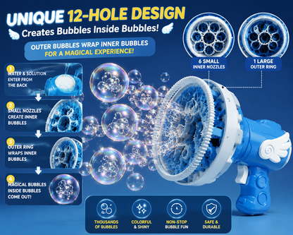 🫧 Angel Bubble Blaster – Bubbles Inside Bubbles Magic Bubble Gun for Kids Outdoor Fun, Party & Family Entertainment