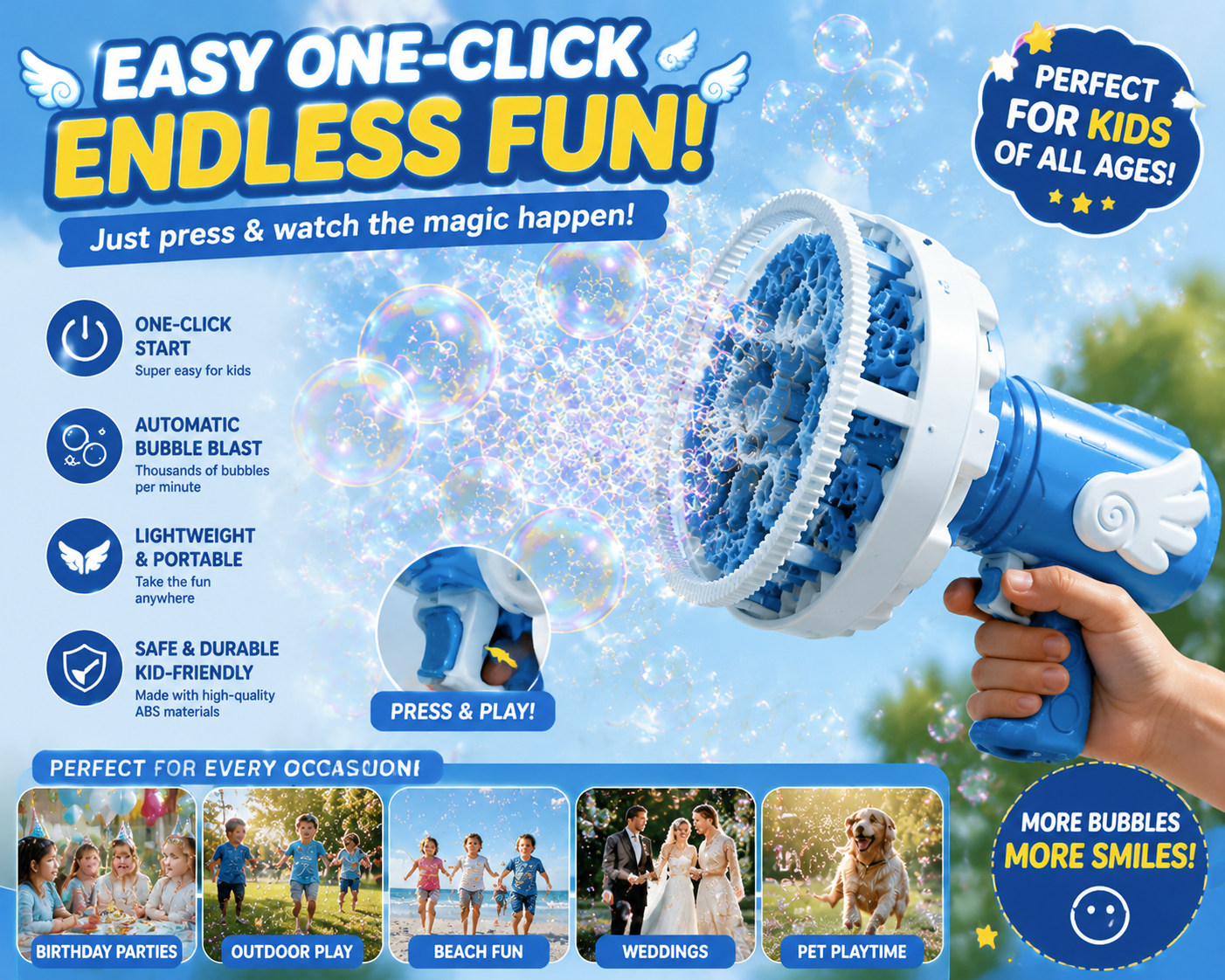 🫧 Angel Bubble Blaster – Bubbles Inside Bubbles Magic Bubble Gun for Kids Outdoor Fun, Party & Family Entertainment