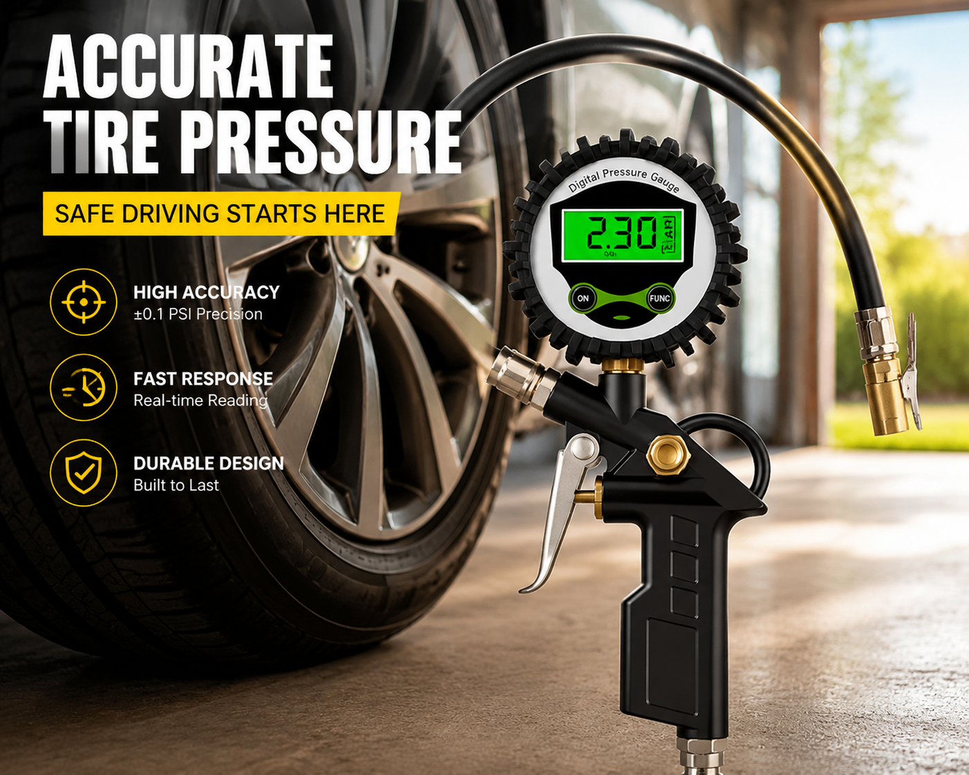 🔧 Digital Tire Pressure Gauge Gun – Accurate LCD Air Pressure Tester for Cars, Trucks & Motorcycles