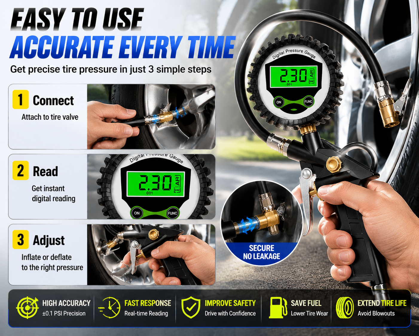 🔧 Digital Tire Pressure Gauge Gun – Accurate LCD Air Pressure Tester for Cars, Trucks & Motorcycles