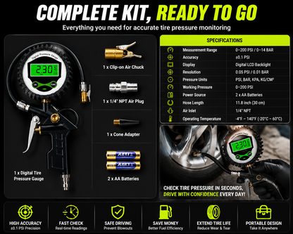 🔧 Digital Tire Pressure Gauge Gun – Accurate LCD Air Pressure Tester for Cars, Trucks & Motorcycles