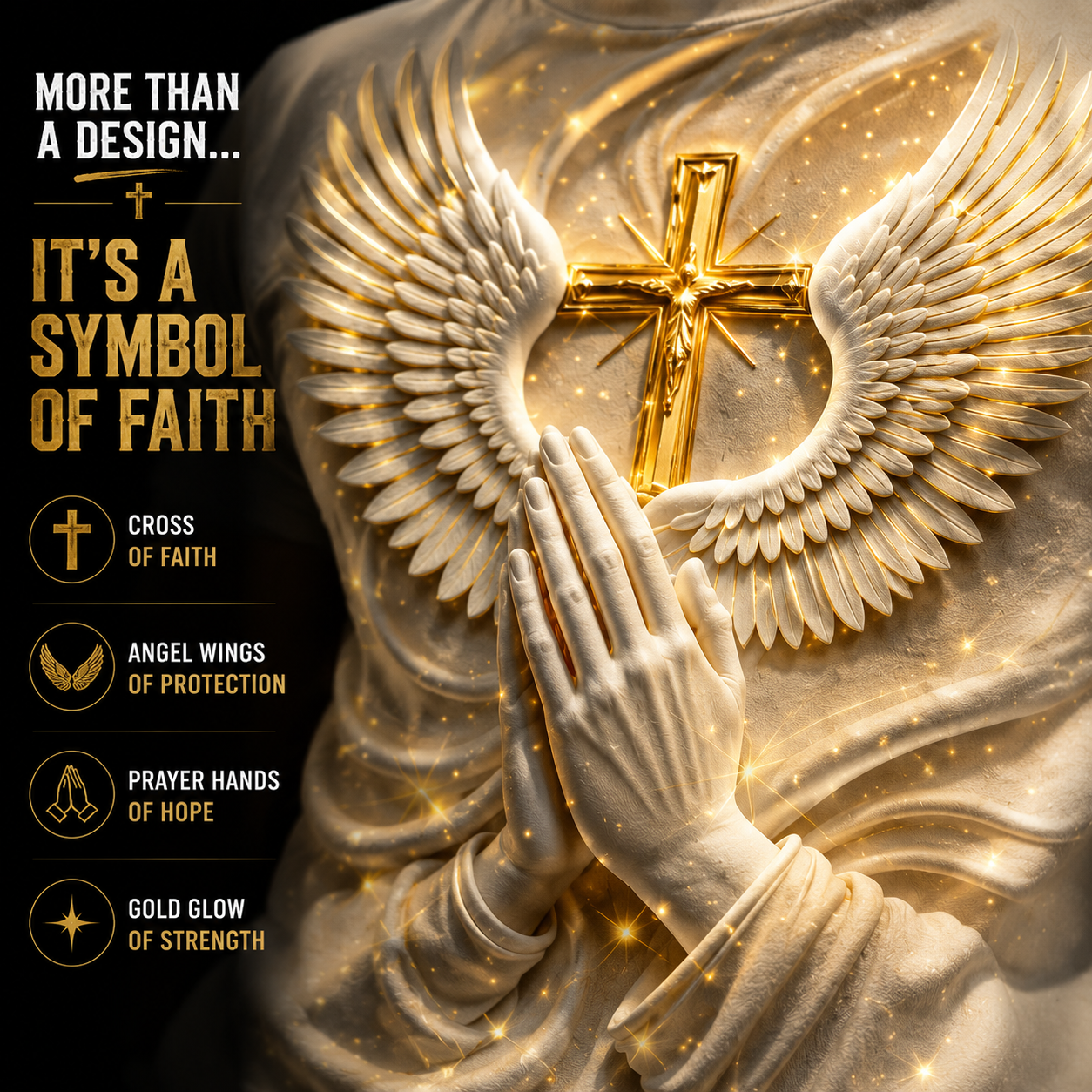 ✝️ Angel Wings Prayer Cross T-Shirt – Faith Inspired 3D Spiritual Graphic Tee for Men