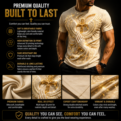 ✝️ Angel Wings Prayer Cross T-Shirt – Faith Inspired 3D Spiritual Graphic Tee for Men
