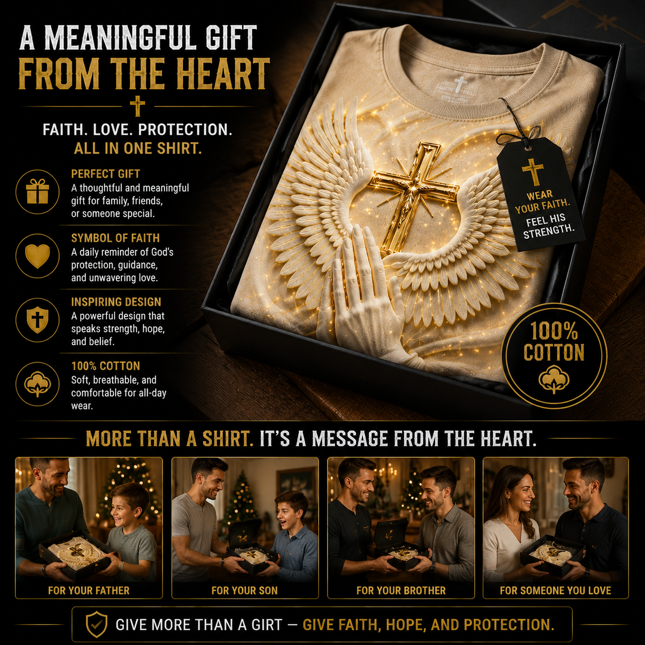 ✝️ Angel Wings Prayer Cross T-Shirt – Faith Inspired 3D Spiritual Graphic Tee for Men