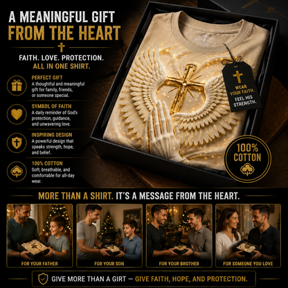✝️ Angel Wings Prayer Cross T-Shirt – Faith Inspired 3D Spiritual Graphic Tee for Men