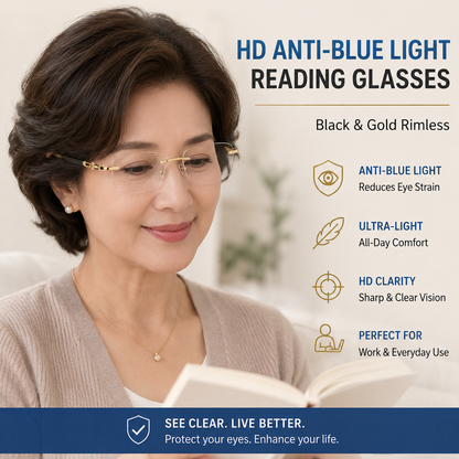 Frameless Blue Blocking Reading Glasses, Ultra-Light Metal Build, Blue Light Defense for Focused Work, Gaming & Everyday Wear