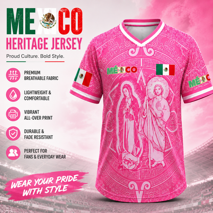 Men's Light Pink Virgencita & San Juditas Mexico 2026 Soccer Jersey, Mens Clothing, 2026 Soccer Fan Shirt, Casual Mexican Culture Sports Jersey, Mexico 2026 Jersey