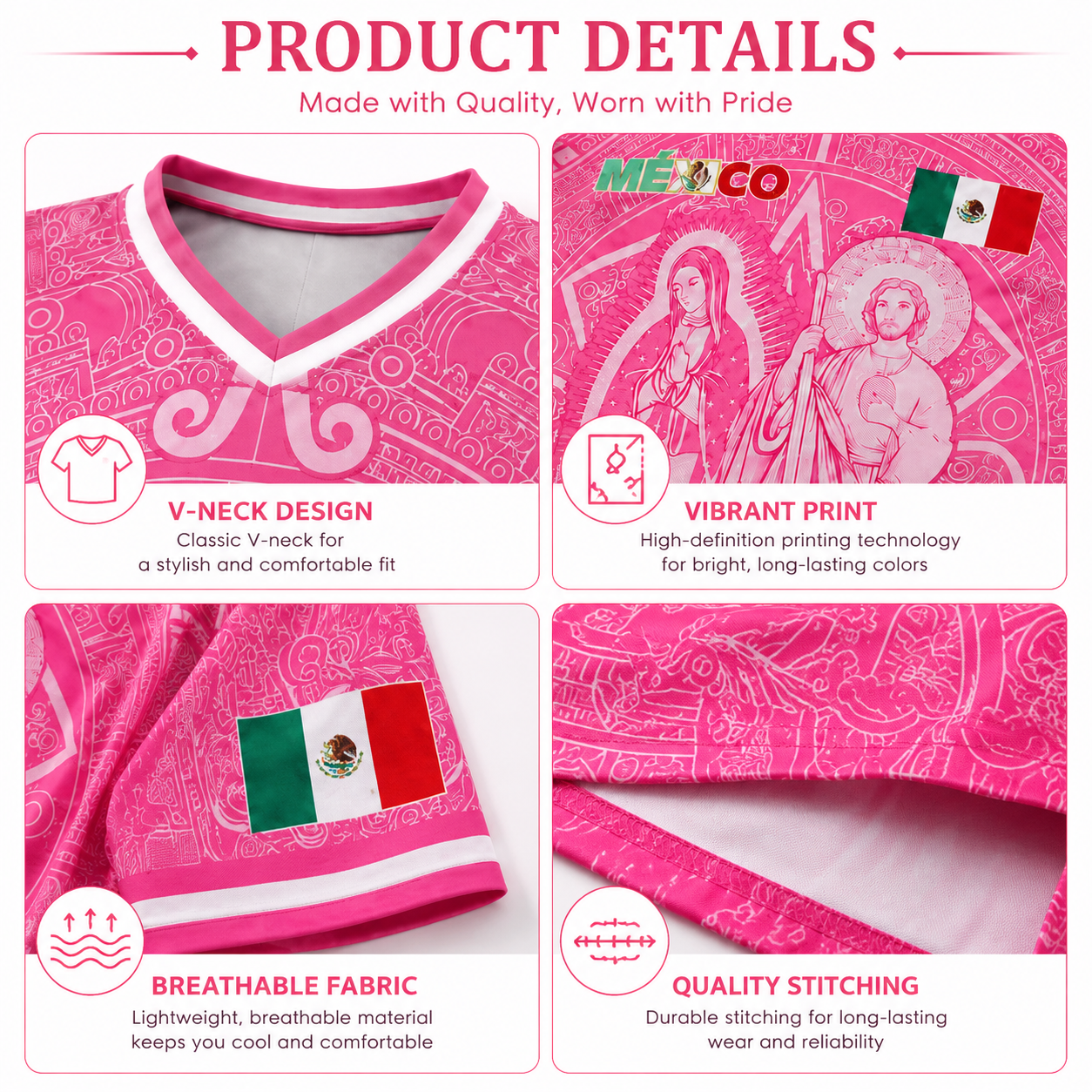 Men's Light Pink Virgencita & San Juditas Mexico 2026 Soccer Jersey, Mens Clothing, 2026 Soccer Fan Shirt, Casual Mexican Culture Sports Jersey, Mexico 2026 Jersey