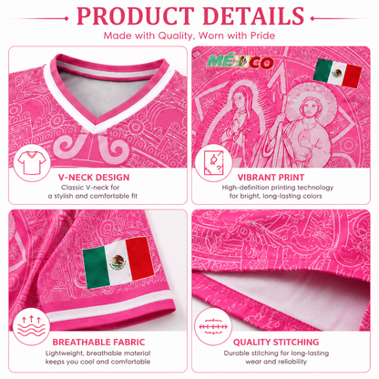 Men's Light Pink Virgencita & San Juditas Mexico 2026 Soccer Jersey, Mens Clothing, 2026 Soccer Fan Shirt, Casual Mexican Culture Sports Jersey, Mexico 2026 Jersey