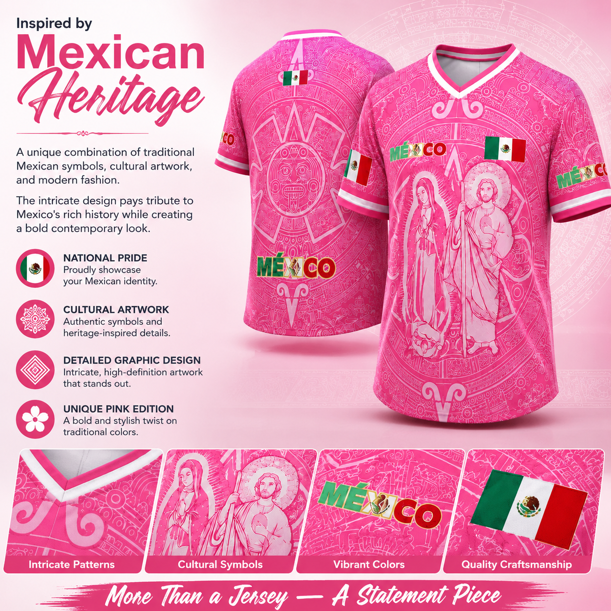 Men's Light Pink Virgencita & San Juditas Mexico 2026 Soccer Jersey, Mens Clothing, 2026 Soccer Fan Shirt, Casual Mexican Culture Sports Jersey, Mexico 2026 Jersey