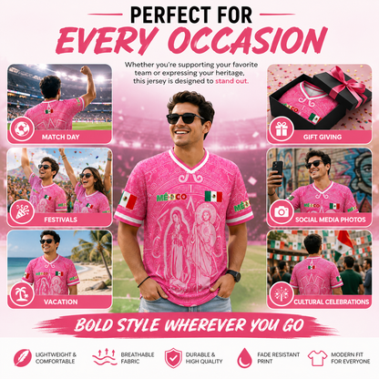 Men's Light Pink Virgencita & San Juditas Mexico 2026 Soccer Jersey, Mens Clothing, 2026 Soccer Fan Shirt, Casual Mexican Culture Sports Jersey, Mexico 2026 Jersey