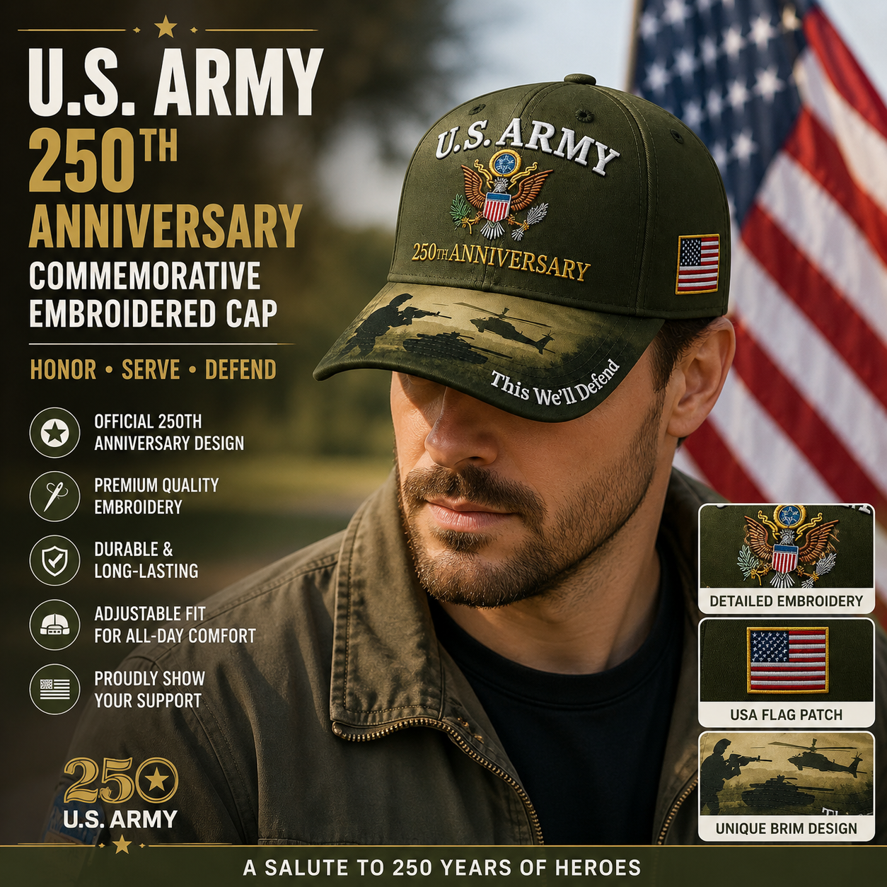 🔥 Father’s Day Sale - ❤️ U.S. Army 250th Anniversary Commemorative Embroidered Cap 🇺🇸