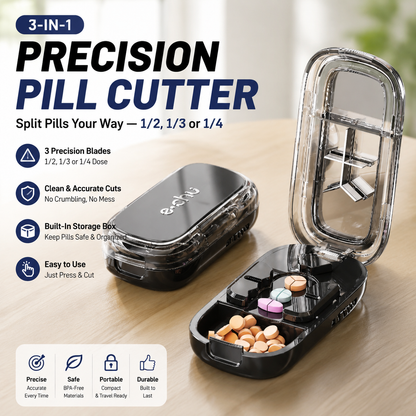 💊 3-In-1 Pill Cutter With Storage Case – Precision Tablet Splitter.