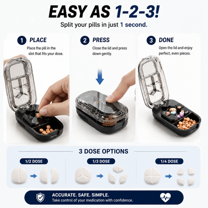 💊 3-In-1 Pill Cutter With Storage Case – Precision Tablet Splitter.