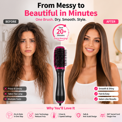 💇‍♀️ One-Step Hair Dryer Brush – 3-in-1 Blow Dryer & Styler For Smooth Frizz-Free Salon Hair