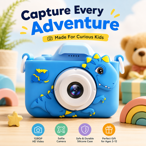 🔥📸 Kids Digital Camera with Selfie Mode – 1080P HD Rechargeable Camera, Cute Silicone Case, 32GB Card Included | Best Birthday & Christmas Gift for Kids Ages 3-12