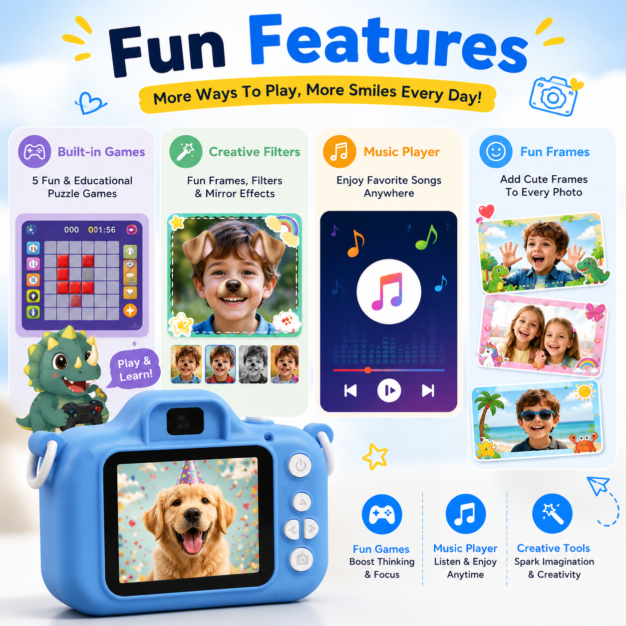 🔥📸 Kids Digital Camera with Selfie Mode – 1080P HD Rechargeable Camera, Cute Silicone Case, 32GB Card Included | Best Birthday & Christmas Gift for Kids Ages 3-12