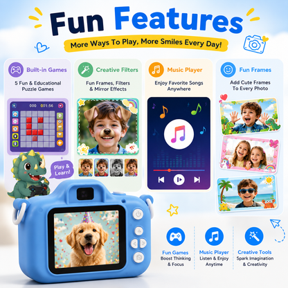 🔥📸 Kids Digital Camera with Selfie Mode – 1080P HD Rechargeable Camera, Cute Silicone Case, 32GB Card Included | Best Birthday & Christmas Gift for Kids Ages 3-12