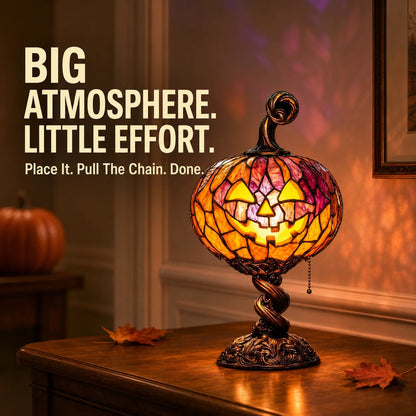 Halloween Stained Glass Style Pumpkin Table Lamp