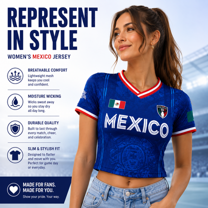 Women's Green V-Neck Football Jersey - Aztec Calendar Pattern Short-Sleeved Fan Top for 5th May Holiday Season